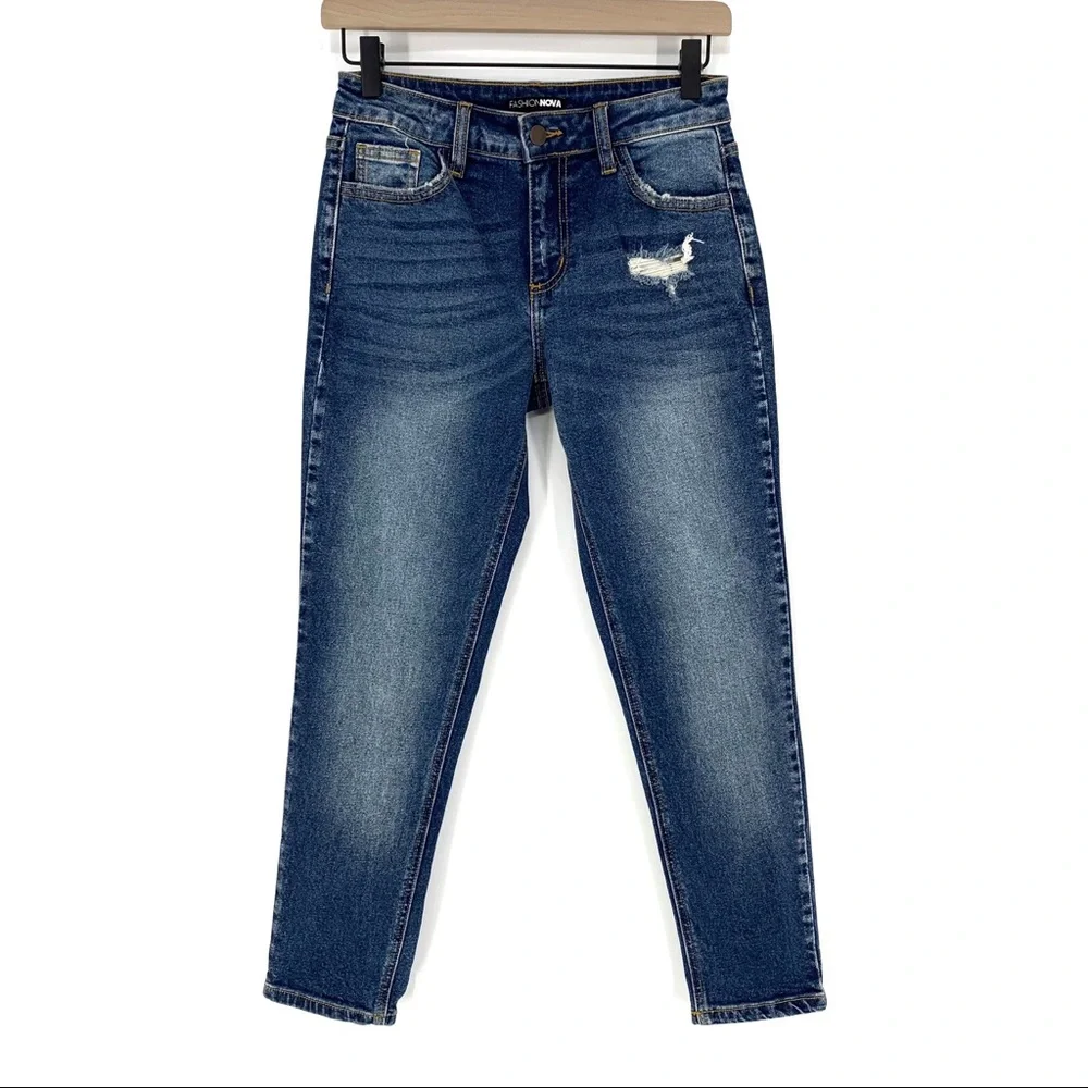 Fashion Nova Distressed‎ Mid-Rise Skinny Jeans